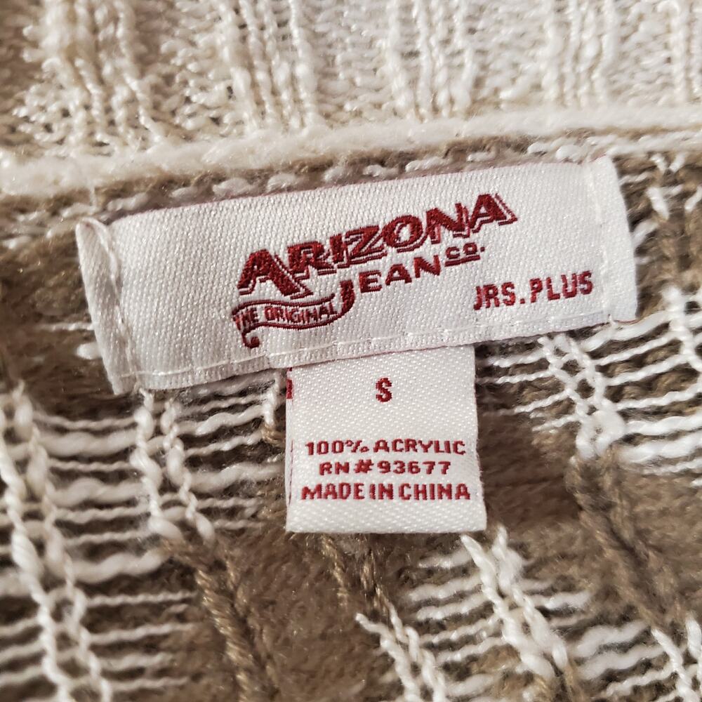 Arizona Aztec Diamond Neutral Tan Cream Open Cardigan Sweater Womens Size S - Picture 11 of 13
